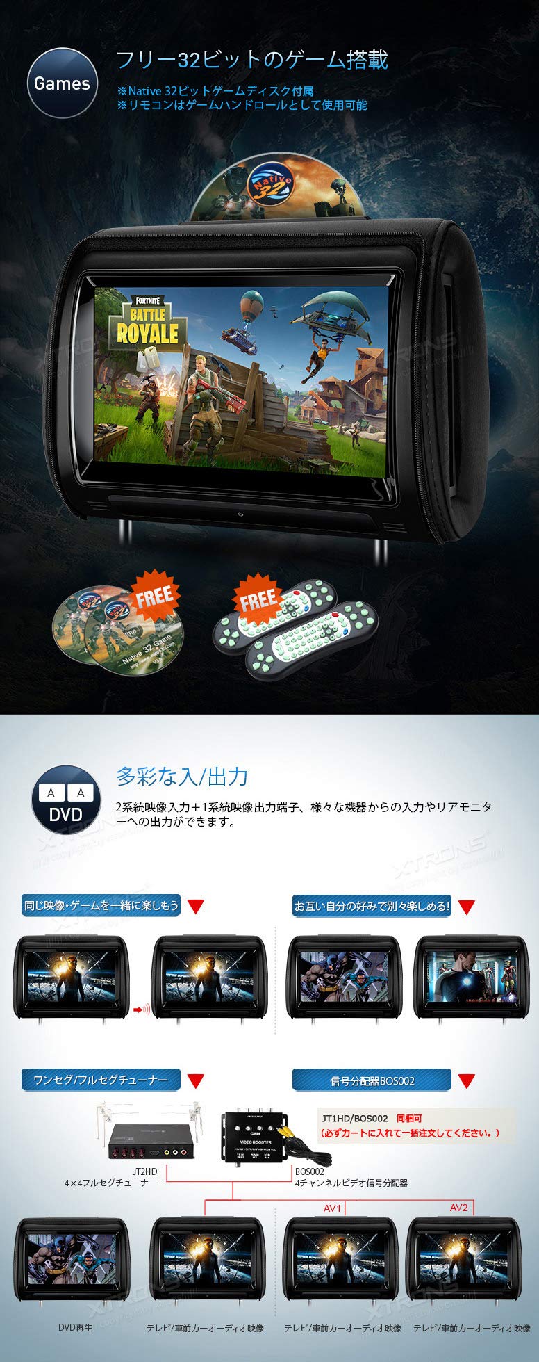 Amazon | （HD928T） XTRONS 9インチ 大画面 ヘッドレストモニター DVD